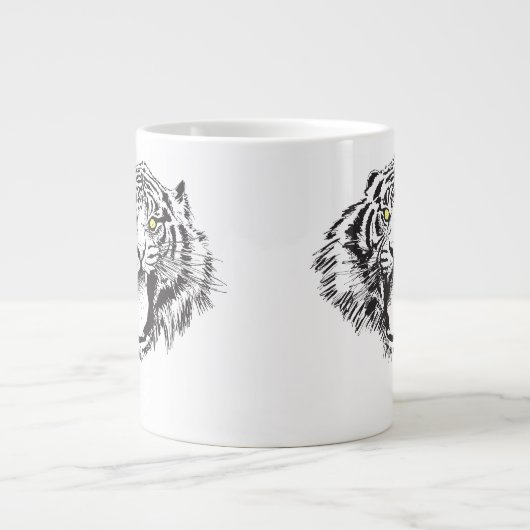 黄色い目で黒くうなる虎 ジャンボコーヒーマグカップ (正面)