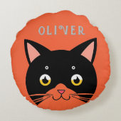黄色い目とヒゲの黒猫 ラウンドクッション (裏面)
