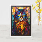 黄色い目のチャーミングな猫 - ステンドグラス風 カード (黄色い花)