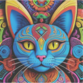 黄色い目の抽象的な猫 シール (正面)
