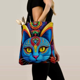 黄色い目の抽象的な猫 トートバッグ
