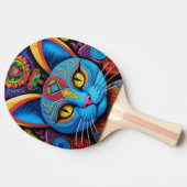 黄色い目の抽象的な猫 卓球ラケット (横)