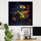 黄色い目の熱帯花ロボット ポスター (ホームオフィス)