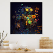 黄色い目の熱帯花ロボット ポスター (キッチン)