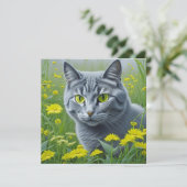 黄色い目をしたかわいい灰色の猫 AI アート (スタンド正面)