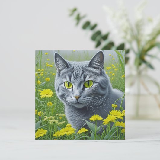 黄色い目をしたかわいい灰色の猫 AI アート (スタンド正面)