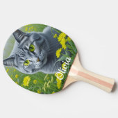 黄色い目をしたキュートな灰色パーソナライズされた猫 卓球ラケット (横)