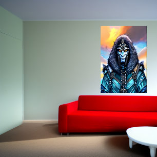 黄色い目をした青いエイリアンのポートレート AI Art ポスター