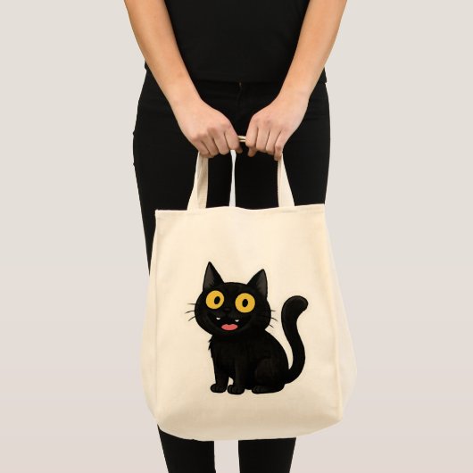 黄色い目をした面白い黒猫ステッカー トートバッグ (正面(商品))