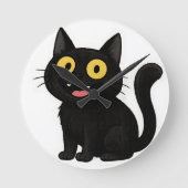 黄色い目をした面白い黒猫ステッカー ラウンド壁時計 (正面)