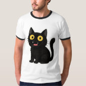 黄色い目をした面白い黒猫ステッカー Tシャツ (正面)
