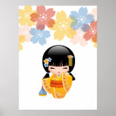 黄色い着物の芸者さん　夏のこけし人形 ポスター (正面)