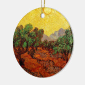 黄色い空と太陽とオリーブの木 セラミックオーナメント (左)