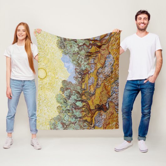 黄色い空と太陽とオリーブの木 フリースブランケット (インサイチュ)