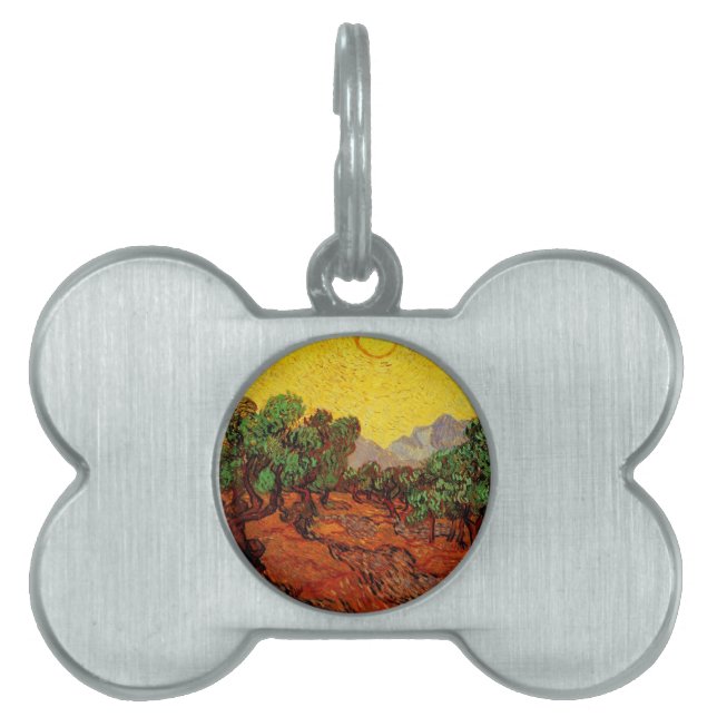 黄色い空と太陽とオリーブの木 ペットネームタグ (正面)