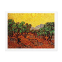 黄色い空と太陽とオリーブの木