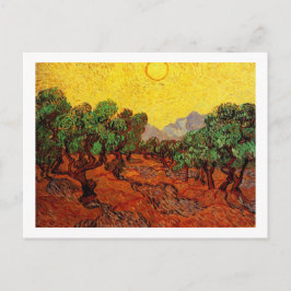 黄色い空と太陽とオリーブの木 ポストカード