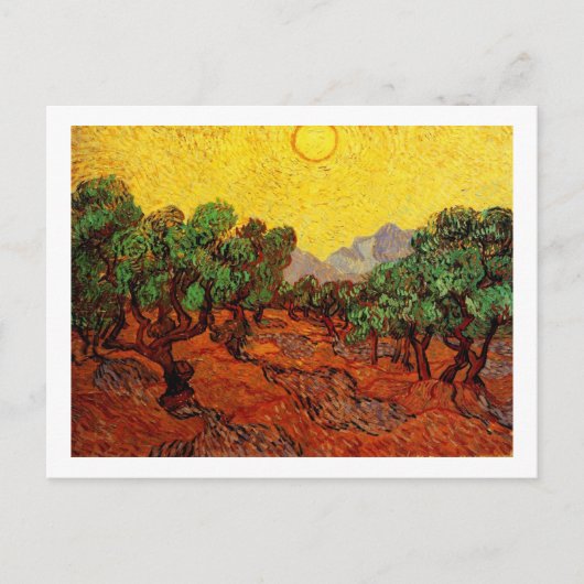 黄色い空と太陽とオリーブの木 ポストカード (正面)