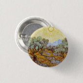 黄色い空と太陽とオリーブの木 缶バッジ (正面&裏面)