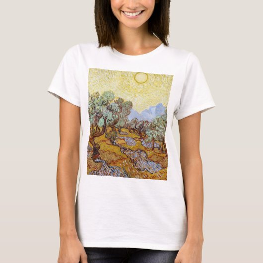 黄色い空と太陽とオリーブの木 Tシャツ (正面)