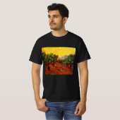 黄色い空と太陽のあるゴッホのオリーブの木 Tシャツ (正面フル)