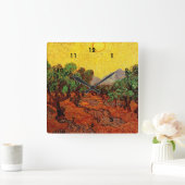 黄色い空と日差しのオリーブの木 スクエア壁時計 (ホーム)