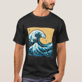 黄色い空の下の大波 ベクターグラフィック Tシャツ