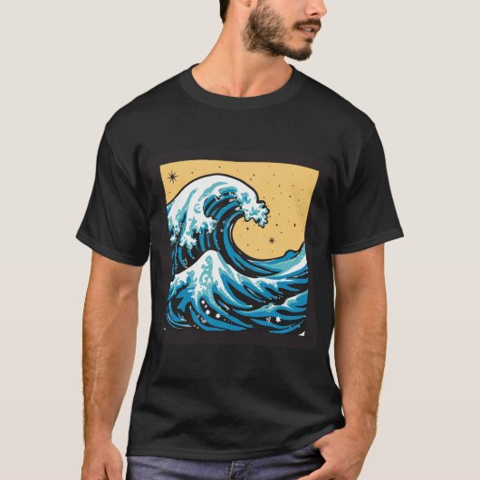 黄色い空の下の大波 ベクターグラフィック Tシャツ (正面)