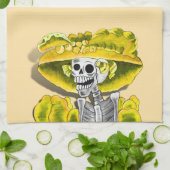 黄色い笑う骸骨の女性 キッチンタオル (折り畳み)