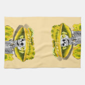 黄色い笑う骸骨の女性 キッチンタオル (横)