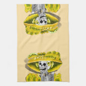 黄色い笑う骸骨の女性 キッチンタオル (縦)