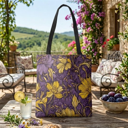 黄色い紫のフローラの花の庭トートバッグ トートバッグ