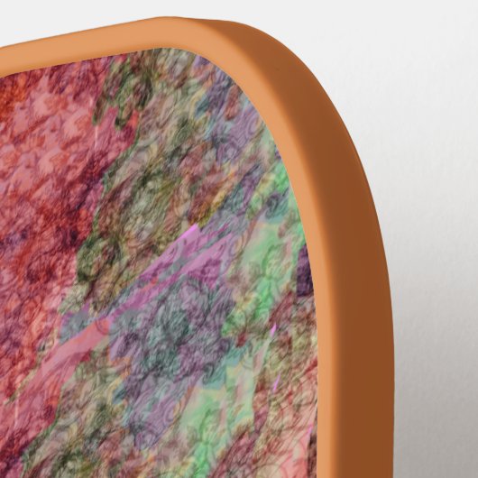 黄色い紫の色のかわいらし渦巻きの抽象芸術 ピックルボールラケット (左詳細)