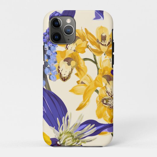 黄色い紫の花のシームレスなパターン。 Case-Mate iPhoneケース (裏面)