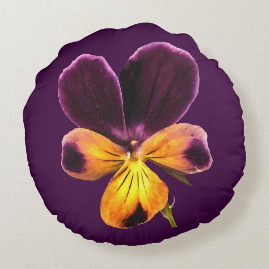 黄色い紫色のジョニーは花の円形の枕の上で跳びます ラウンドクッション (裏面)