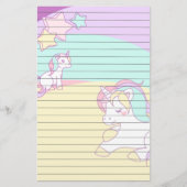 黄色い紫色のピンクおよびTurquoisのパステル調のユニコーン 便箋 (正面)