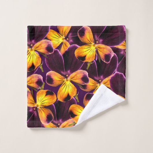 黄色い紫色の花の抽象芸術パターンBathタオル バスタオルセット (ウォッシュタオル)