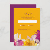 黄色い紫鮮やか色の結婚式 出欠カード (正面/裏面)