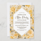 黄色い結婚披露宴の後の幸せなフローラ 招待状 (正面)