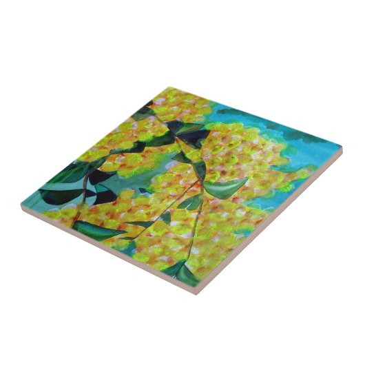 黄色い編み枝細工の原産のオーストラリアの花の芸術 タイル (側面)