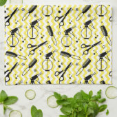 黄色い美容院用具パターン キッチンタオル (折り畳み)