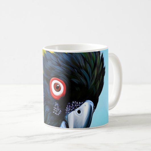 黄色い羽毛の黒いオウム コーヒーマグカップ (正面右)