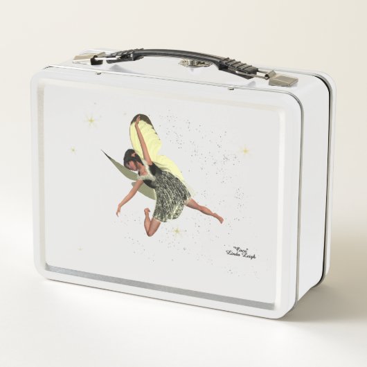 黄色い翼のランチボックスを持つ女の子の妖精 メタルランチボックス (裏面)