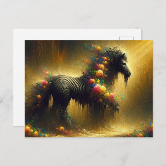 黄色い背景にシマウマと花 ポストカード (正面/裏面)