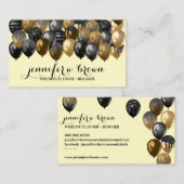 黄色い背景に光沢のあるブロンズの黒いバルーン 名刺 (正面/裏面)