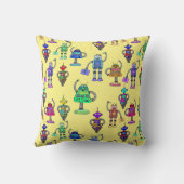 黄色い背景に可愛いカラフルロボット クッション (裏面)