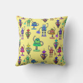 黄色い背景に可愛いカラフルロボット クッション (裏面)