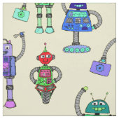 黄色い背景に可愛いカラフルロボット ファブリック (見本)