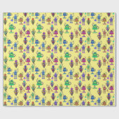 黄色い背景に可愛いカラフルロボット ラッピングペーパー (フラット)