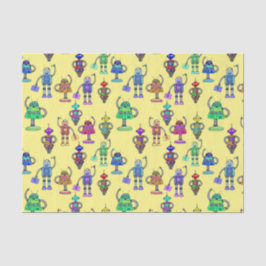 黄色い背景に可愛いカラフルロボット 薄葉紙